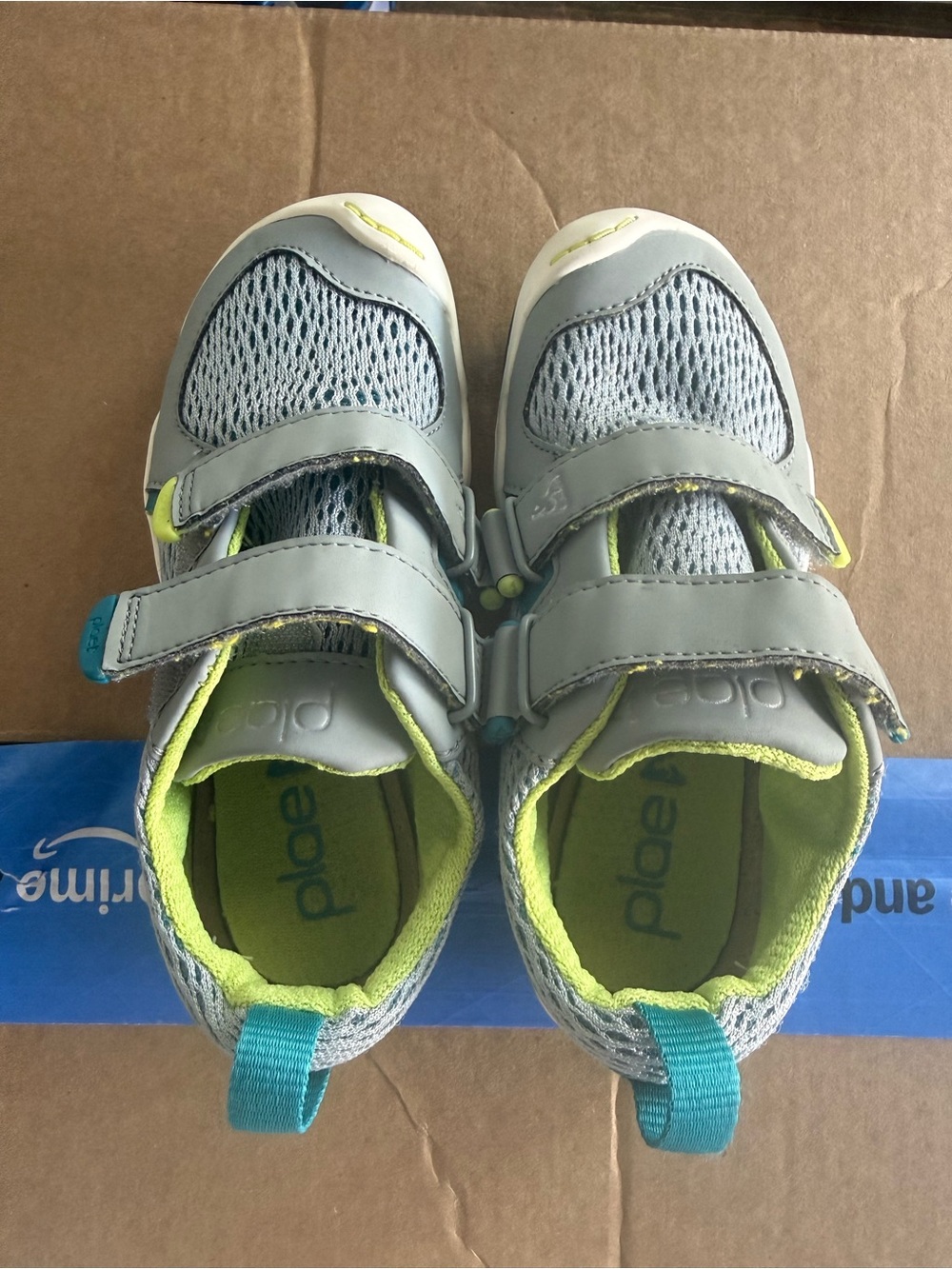 Place Kids' Gray & Lime Velcro Sneakers